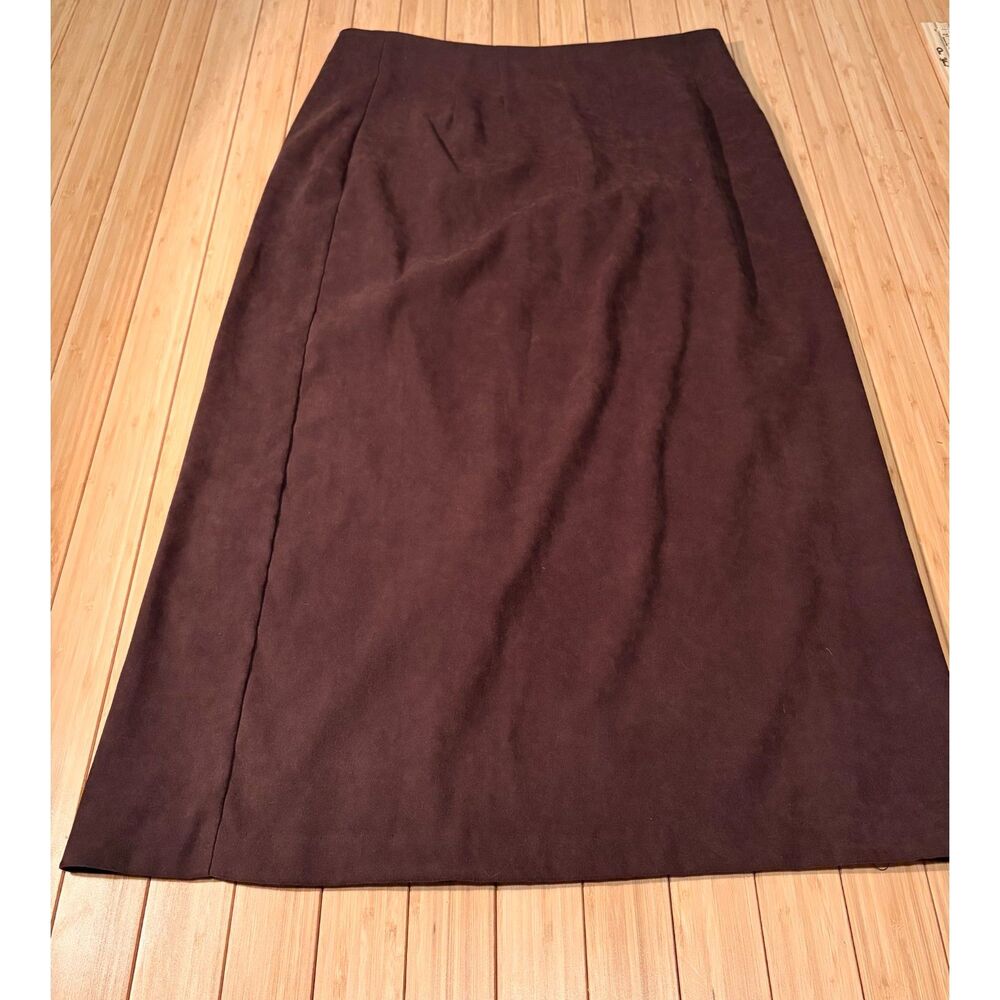 Kim Rogers Petite Brown Faux Suede A-Line Midi Skirt Size 12P